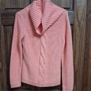 Ann Taylor Coral Pink Shawl-Collar Cable Sweater